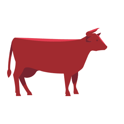 Red drawing of cow for beef pet food.