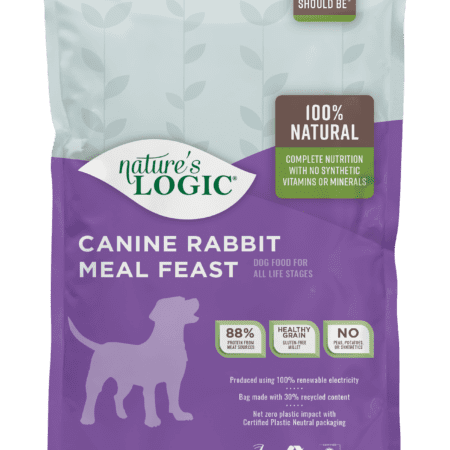 Nature's Logic Canine Rabbit Meal Feast bag of dry dog food kibble.