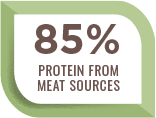 "85% protein from meat sources" badge for Nature's Logic pet food.
