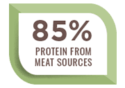 "85% protein from meat sources" badge for Nature's Logic pet food.