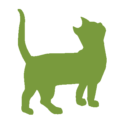 Simple green logo drawing of a cat.