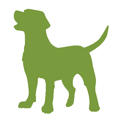 Green drawing of barking dog for Nature's Logic.