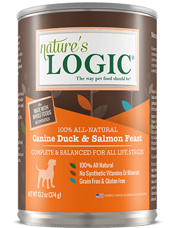 Canine Duck and Salmon Feast canned wet dog food from Nature's Logic.