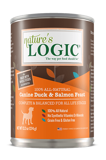 Canine Duck and Salmon Feast canned wet dog food from Nature's Logic.
