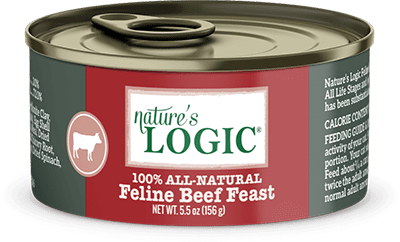 Nature's Logic Feline Beef Feast canned, wet cat food.
