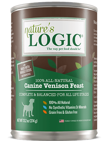 Canine Venison Feast canned wet dog food from Nature's Logic.