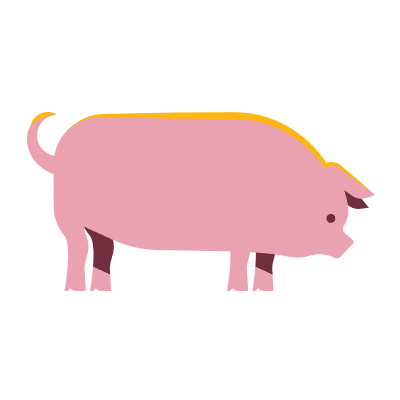 Drawing of pink pig for pork pet food.