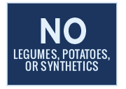 No Legumes, Potatoes, or Synthetics icon for Nature's Logic Distinction Canine Sardine Recipe.