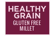 "Healthy grain, gluten-free millet" badge for Nature's Logic pet food.