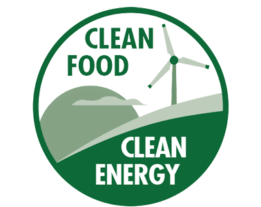 Badge displaying Clean Food & Clean Energy for Nature's Logic.