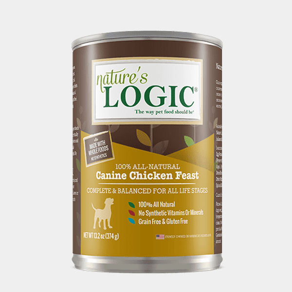 Nature's Logic Canine Chicken Feast dog food can.