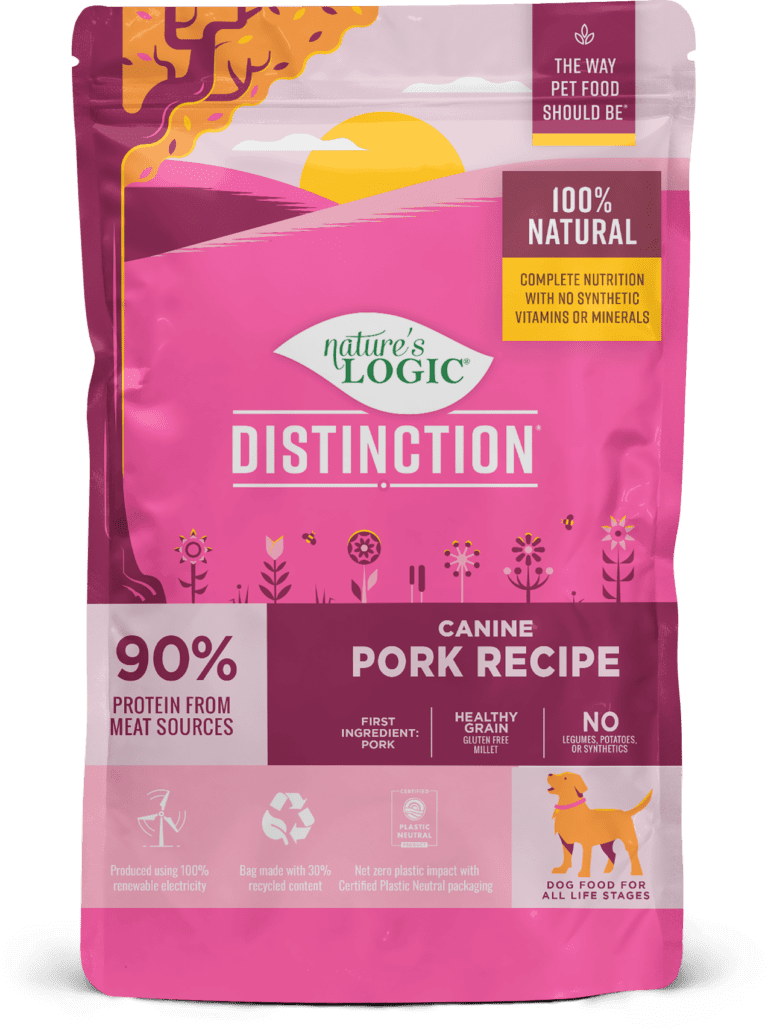 Nature's Logic Distinction Canine Pork Recipe dry dog food kibble.