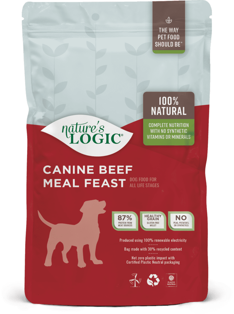 Nature's Logic Canine Beef Meal Feast dry dog food kibble.