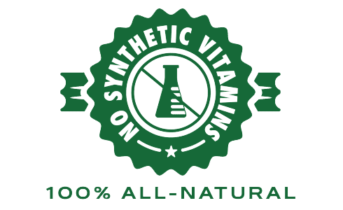 Badge confirming 100% All-Natural with no synthetic vitamins.