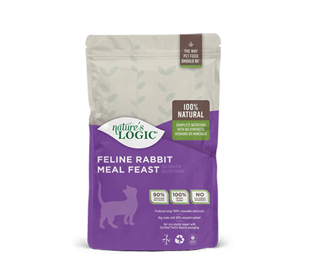Front of Nature's Logic Feline Rabbit Meal Feast dry cat food.