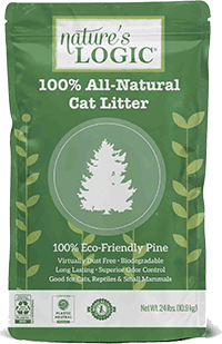 A bag of Nature's Logic 100% All Natural Pine Cat Litter.
