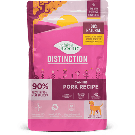 Nature's Logic Distinction Canine Pork Recipe dry dog food kibble.